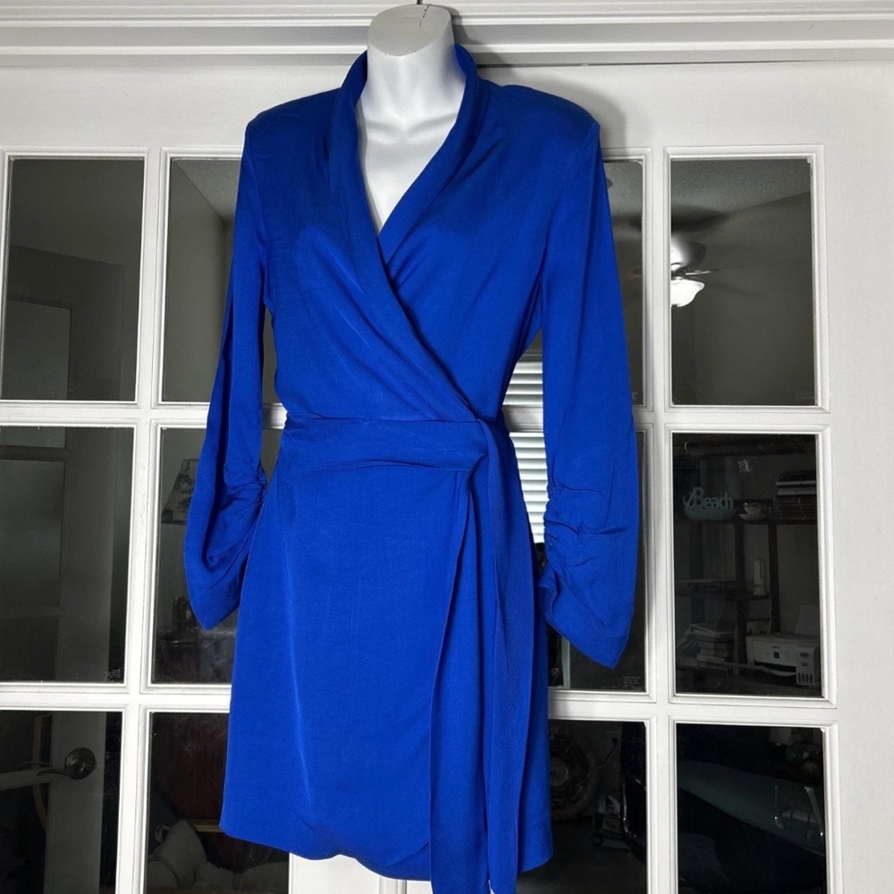 ZARA Women 3/4 Sleeve Wrap Tie Blazer Jacket Mini Dress Small Royal Blue Small